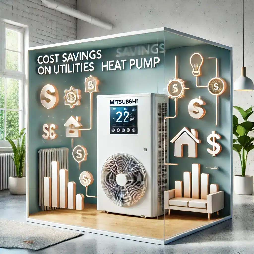 DALL·E 2024 12 17 12.25.29 A visually appealing boxed image representing cost savings on utilities provided by a heat pump system without any text. The scene features a sleek