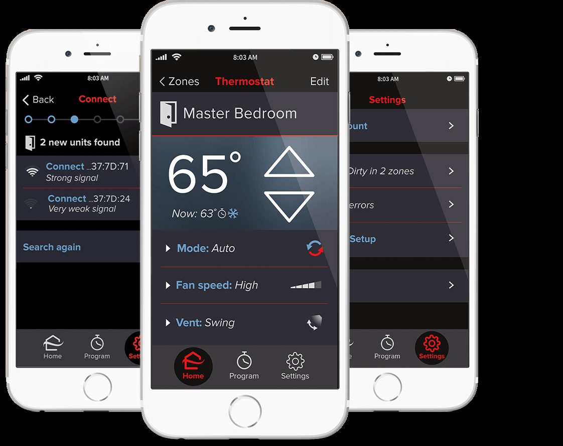 Mitsubishi kumo cloud app screens showing zone control
