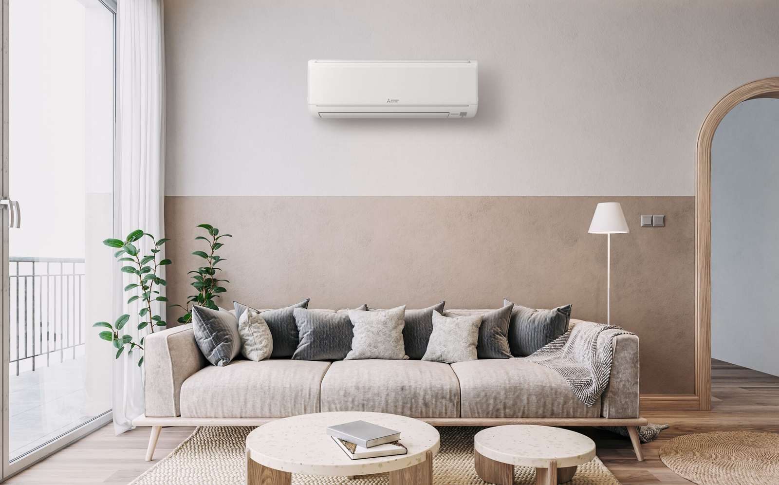 Mitsubishi wall-mounted heat pump in a Schenectady living room