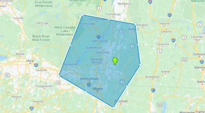 Map of Superior Co-Op HVAC service area in Upstate NY and Vermont