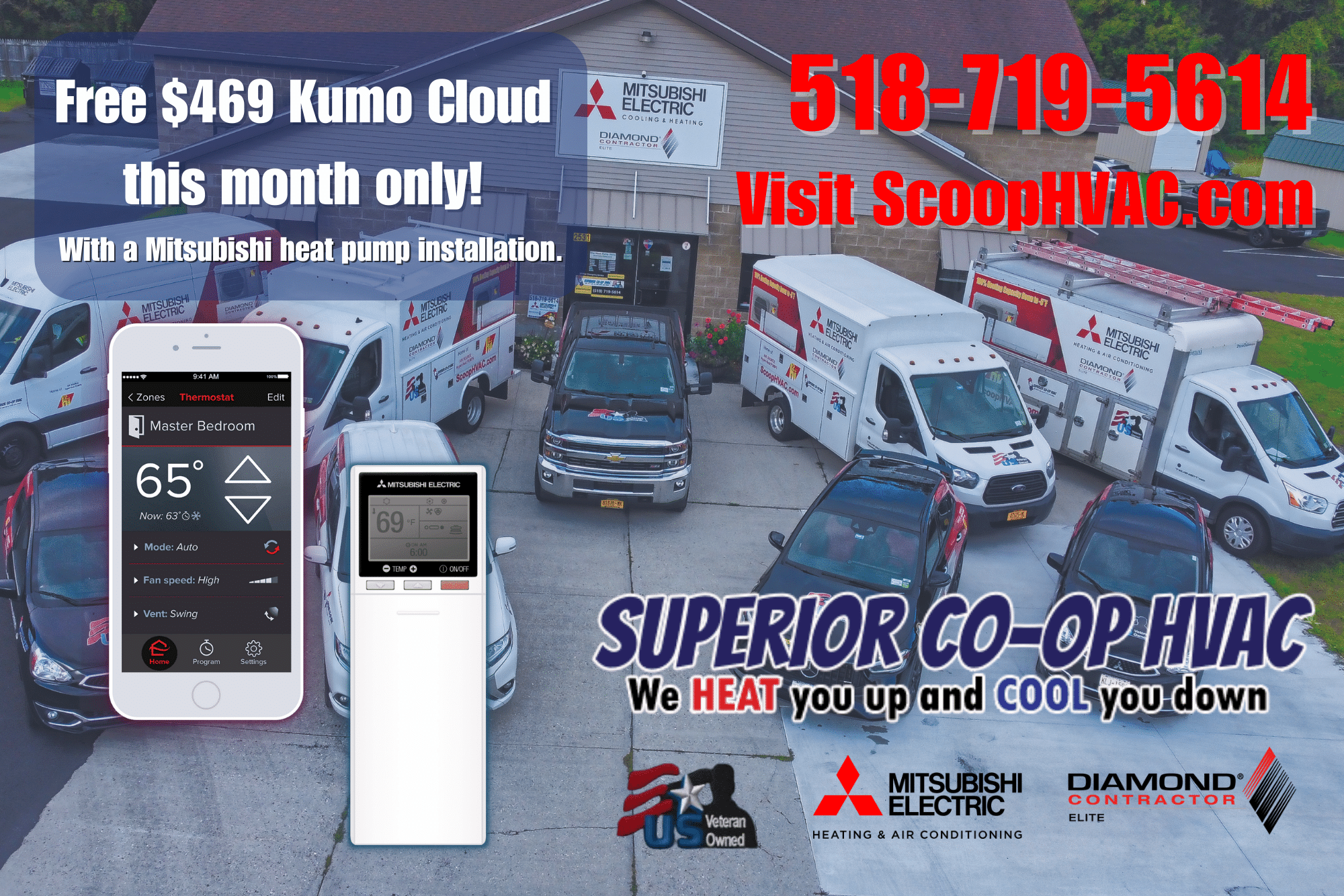 Free Kumo Cloud with Mitsubishi heat pump system installation